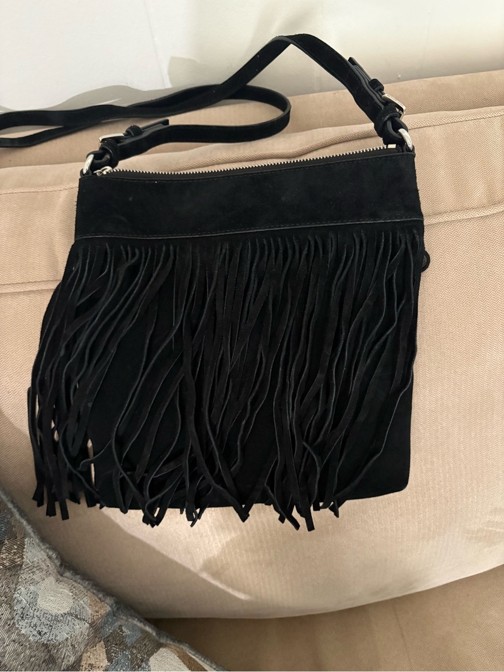 MICHAEL KORS Black Suede Fringe Crossbody Bag - Picture 2 of 5